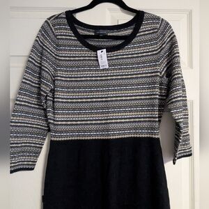 Fair Isle Sweater Knit Dress The Limited Crewneck 3/4 Sleeve